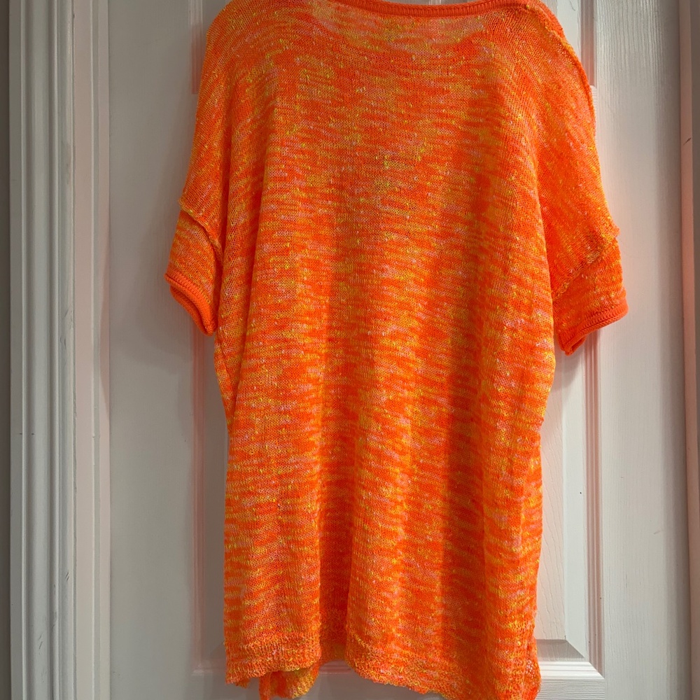 New Easel Multicolor Knit Top Pullover Lightweight Neon Orange & Yellow Small - Picture 5 of 7